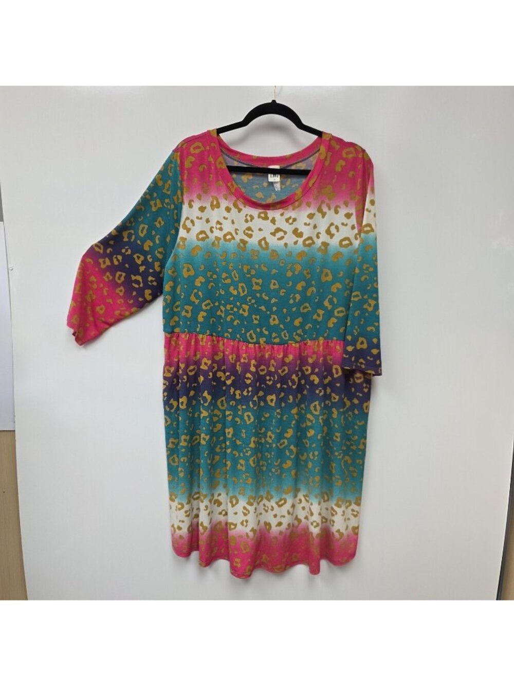 Sew In Love Dress Womens 3X Multicolor Leopard Print 3/4 Sleeve Swing Pockets